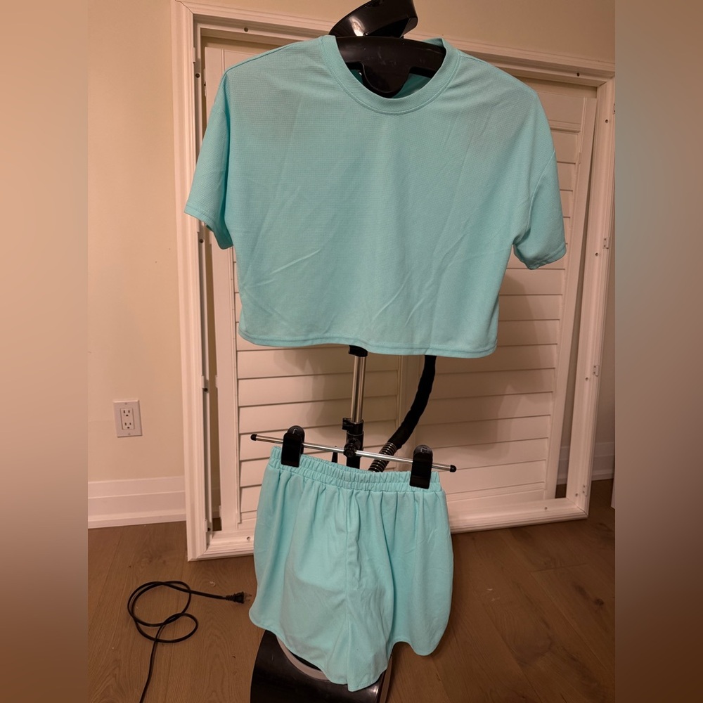 Aqua Blue Cropped T-Shirt and Shorts Set
